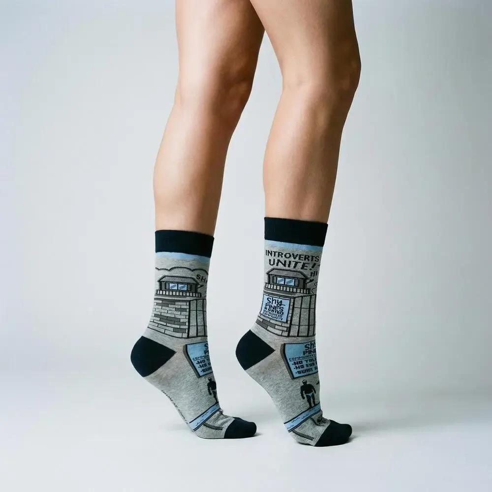 Introverts Unite Black Gray Funny Novelty Socks with Cool Design, Bold/Crazy/Un